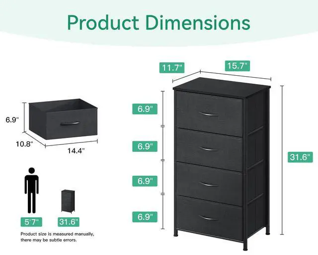 Alt view image 3 of 7 - AODK Dresser for Bedroom with 4 Storage Drawers, Small Dressers Chest of Drawers Fabric Dresser with Sturdy Steel Frame, Black