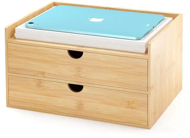 Main image of Bamboo Desk Drawer Organizer, Large Desktop Organizer with Drawers Tabletop Storage Organization Box for Office Home Toiletries Supplies Vanity, No Assembly Required (2 Drawer with Shelf)