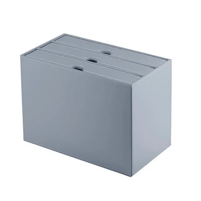 Alt view image 2 of 7 - Leather Desk Organizer with 3 Drawers/Tray, Executive Office Supplies Desktop Filing A4 File Cabinet/Holder, Stackable Storage Box Grey (Gray)