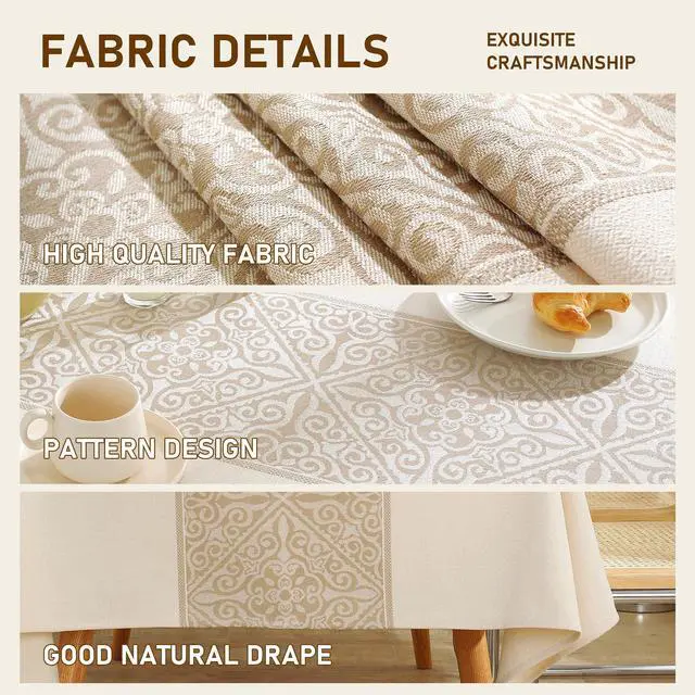 Alt view image 2 of 6 - UWWGKK Linen Tablecloths for Rectangle Tables,Fabric Tablecloth Advanced Waterproofing Technology for Dinningroom,Farmhouse