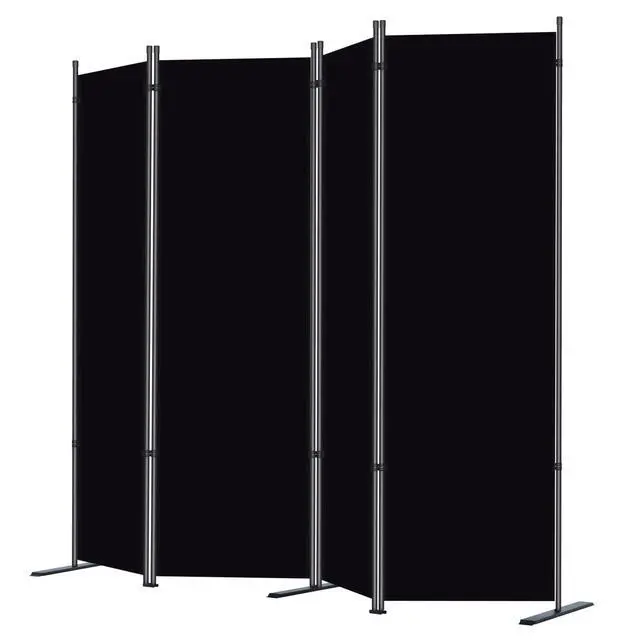 Alt view image 2 of 6 - RANTILA 4 Panel Room Divider, 6 FT Folding Privacy Screen with Wide Feet, Freestanding Partition for Room Separation, Portable Room Divider Panel, 89" W x 71" H, Black