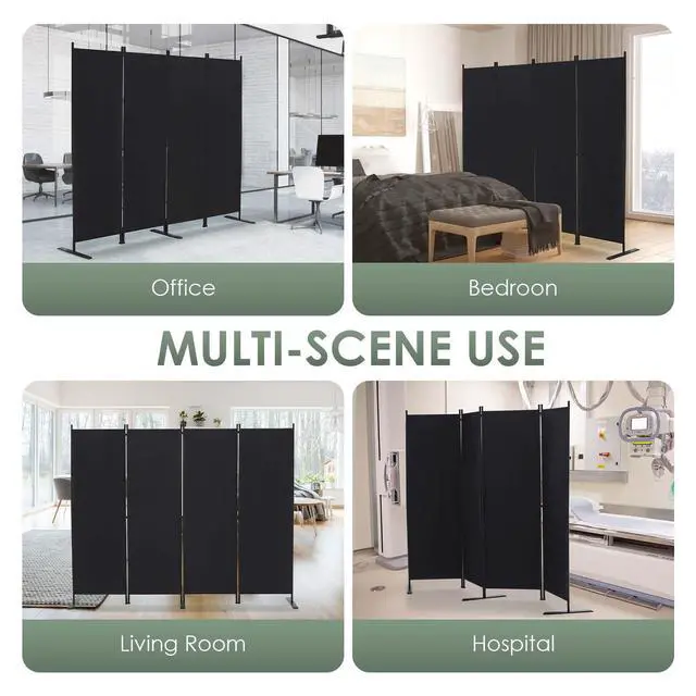 Alt view image 5 of 6 - RANTILA 4 Panel Room Divider, 6 FT Folding Privacy Screen with Wide Feet, Freestanding Partition for Room Separation, Portable Room Divider Panel, 89" W x 71" H, Black