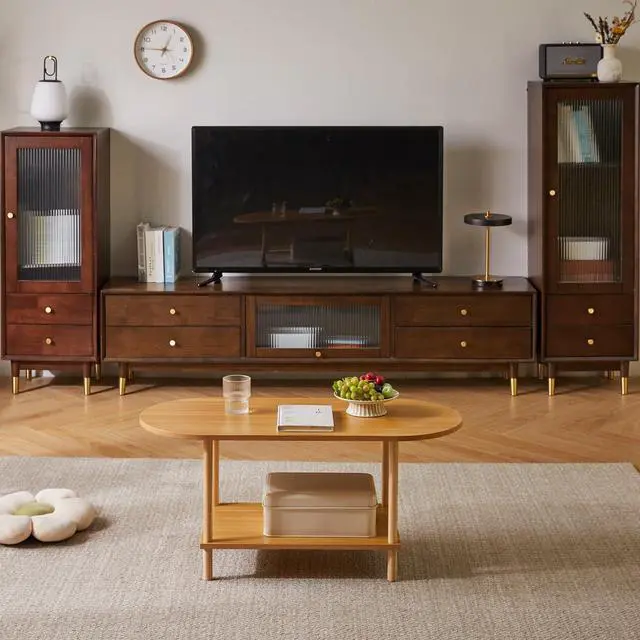 Alt view image 5 of 5 - Aibiju Wooden Tea Table Small Coffee Table, 2 Tier Coffee Table for Living Room, 35x16x17inch Tea Table Stand with Storage Shelf Natural Wood Color YD-012N