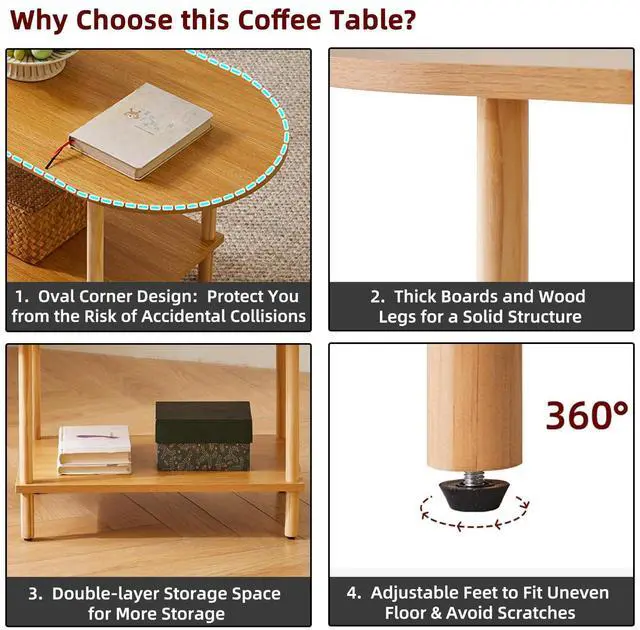 Alt view image 4 of 5 - Aibiju Wooden Tea Table Small Coffee Table, 2 Tier Coffee Table for Living Room, 35x16x17inch Tea Table Stand with Storage Shelf Natural Wood Color YD-012N