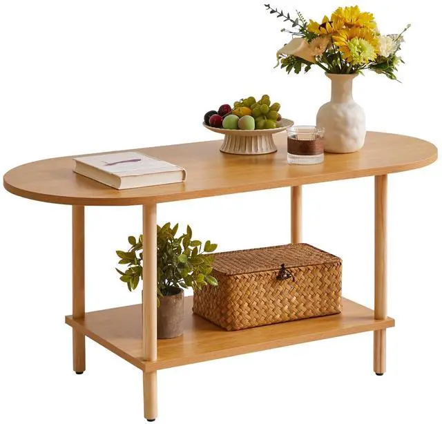 Main image of Aibiju Wooden Tea Table Small Coffee Table, 2 Tier Coffee Table for Living Room, 35x16x17inch Tea Table Stand with Storage Shelf Natural Wood Color YD-012N