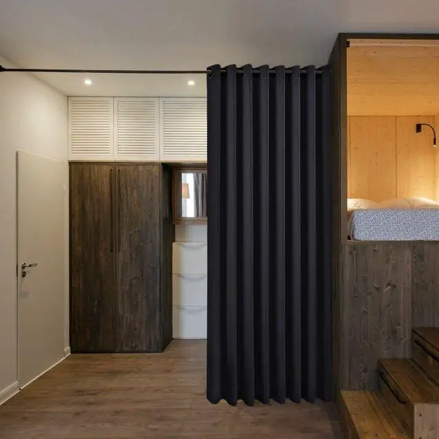 Alt view image 5 of 6 - NICETOWN Room Separating Divider, Room Divider Curtain Screen Partition, Function Thermal Blackout Patio Door Panel, Sliding Door Insulated Curtain for Patio, Black, 12.5ft Wide x 8ft Long
