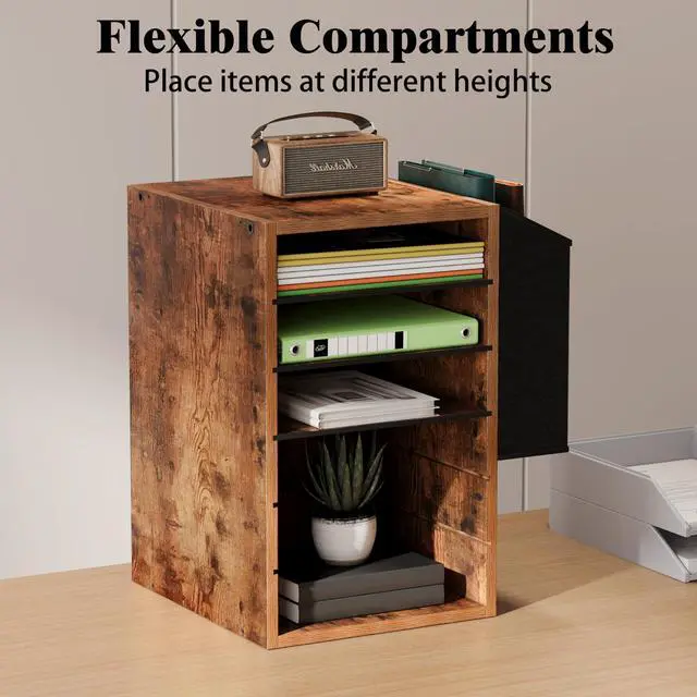 Alt view image 3 of 7 - Unionly, 6 Tier Adjustable Countertop Mail Sorter, Mailboxes With Name Slots, Literature Organization Paper Storage Slot, Office Desk File Organizer, Wooden Desktop Mailbox for Classroom, Rustic Brown