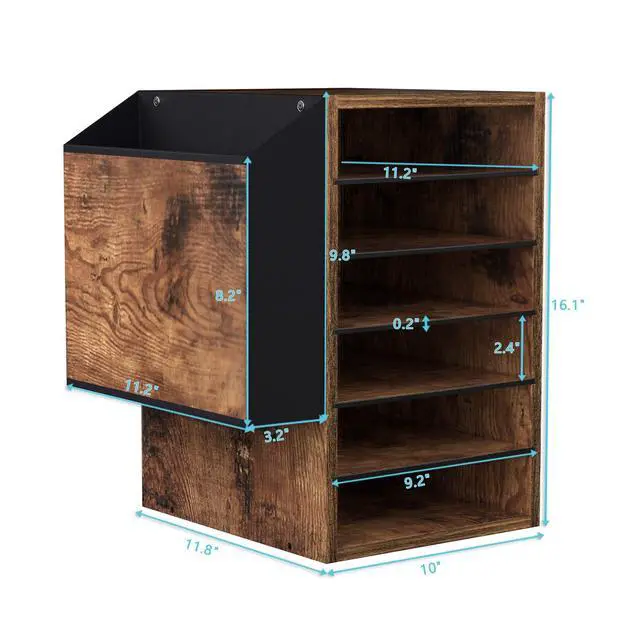 Alt view image 5 of 7 - Unionly, 6 Tier Adjustable Countertop Mail Sorter, Mailboxes With Name Slots, Literature Organization Paper Storage Slot, Office Desk File Organizer, Wooden Desktop Mailbox for Classroom, Rustic Brown