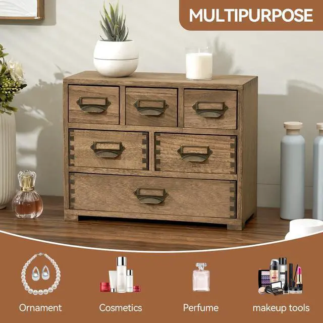Alt view image 5 of 7 - KIRIGEN Wood Desk Drawer Cabinet Organizer, 6-Drawer Mini Storage Chest with Metal Label Holder Handles, Fully Assembled Desktop Organizer for Office Supplies, Crafts, Makeup, Brown 3D6CG-DBR