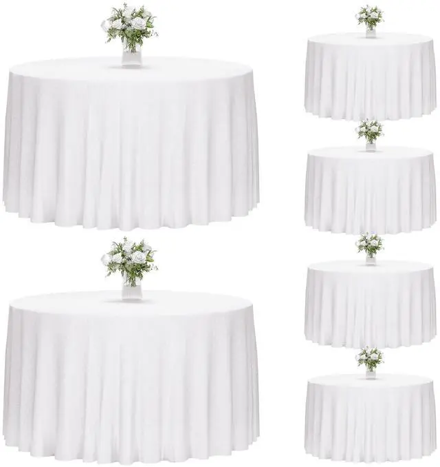Main image of Fixwal 6 Pack White Round Tablecloth, 120 Inch Round Table Cloth Polyester Fabric Washable Table Covers for Wedding, Party, Banquet, Christmas Decorations, Birthday Events