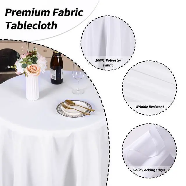 Alt view image 2 of 7 - Fixwal 6 Pack White Round Tablecloth, 120 Inch Round Table Cloth Polyester Fabric Washable Table Covers for Wedding, Party, Banquet, Christmas Decorations, Birthday Events