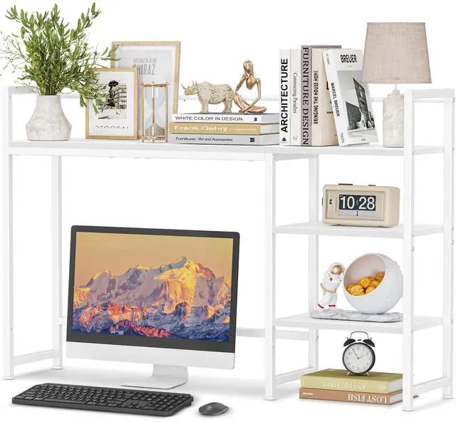 Main image of Snughome Desk Shelf, 44.9" Large Desktop Organizer Shelf, Desk Hutch for Monitor, 4 Tier Display Rack, Wooden Desktop Bookshelf Storage Rack for Home Office Dorm