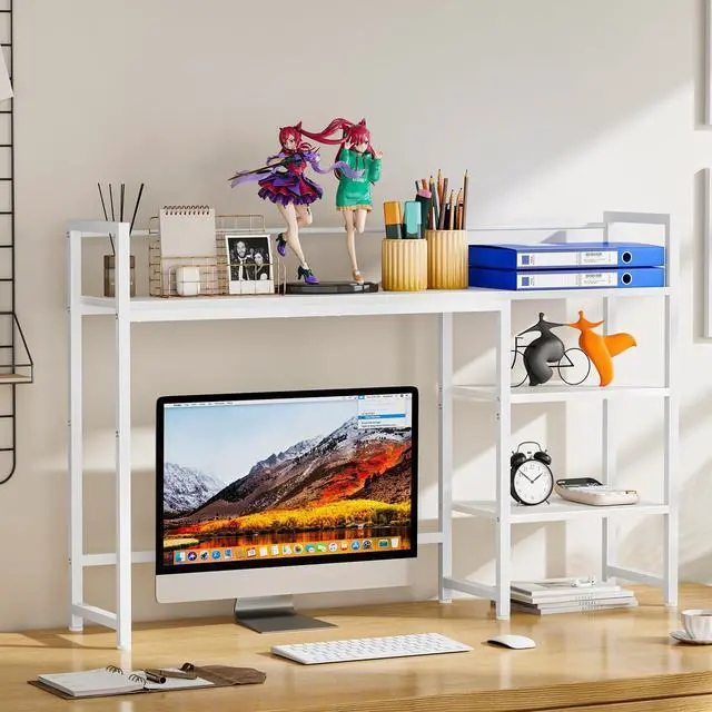 Alt view image 2 of 7 - Snughome Desk Shelf, 44.9" Large Desktop Organizer Shelf, Desk Hutch for Monitor, 4 Tier Display Rack, Wooden Desktop Bookshelf Storage Rack for Home Office Dorm