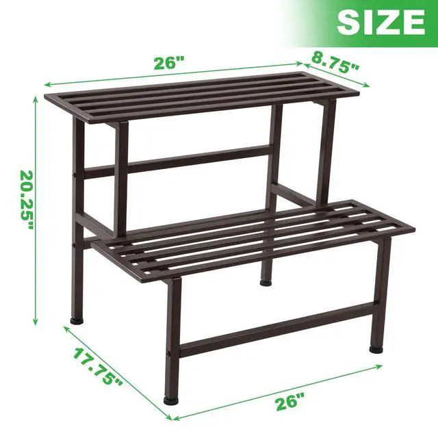Alt view image 6 of 6 - Dipion Metal Plant Stand Outdoor Plant Shelf Indoor,2 Tier Heavy Duty Ladder Plant Stands for Multiple Plants,26" L x 20.25" H x 17.75" W,Coffee
