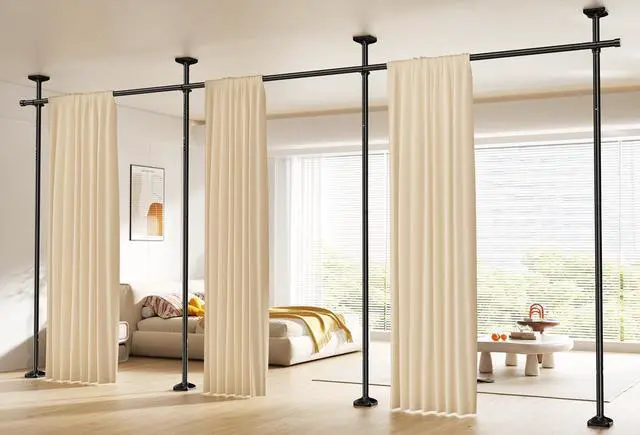 Main image of SUNALLY Room Divider Curtain Rod, No Drilling Wall Divider for Room Separation, 4-10ft(H) 28-171inch(W) Adjustable Heavy Duty Partition Space Separator Freestanding Tension Curtain Stand, Black