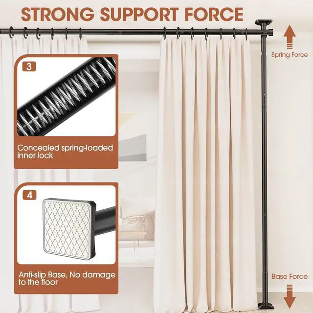 Alt view image 3 of 7 - SUNALLY Room Divider Curtain Rod, No Drilling Wall Divider for Room Separation, 4-10ft(H) 28-171inch(W) Adjustable Heavy Duty Partition Space Separator Freestanding Tension Curtain Stand, Black