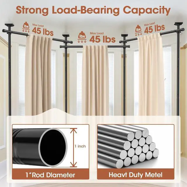 Alt view image 5 of 7 - SUNALLY Room Divider Curtain Rod, No Drilling Wall Divider for Room Separation, 4-10ft(H) 28-171inch(W) Adjustable Heavy Duty Partition Space Separator Freestanding Tension Curtain Stand, Black
