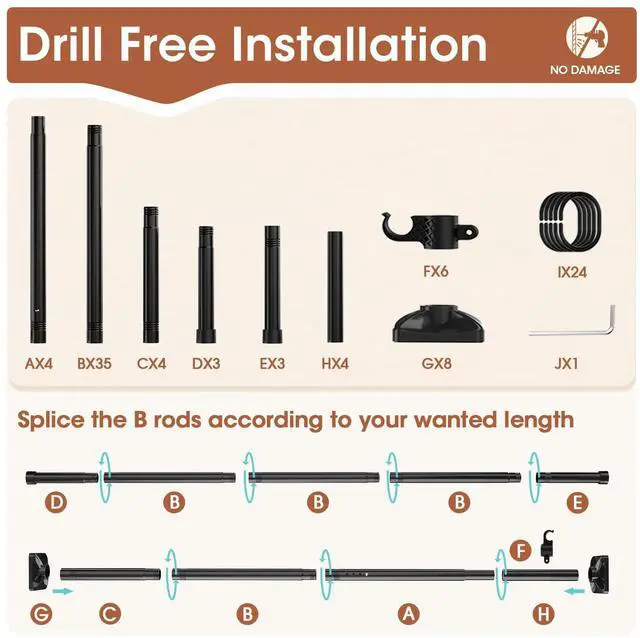Alt view image 6 of 7 - SUNALLY Room Divider Curtain Rod, No Drilling Wall Divider for Room Separation, 4-10ft(H) 28-171inch(W) Adjustable Heavy Duty Partition Space Separator Freestanding Tension Curtain Stand, Black