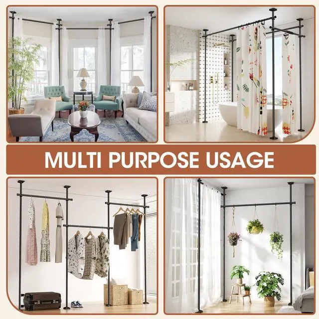 Alt view image 7 of 7 - SUNALLY Room Divider Curtain Rod, No Drilling Wall Divider for Room Separation, 4-10ft(H) 28-171inch(W) Adjustable Heavy Duty Partition Space Separator Freestanding Tension Curtain Stand, Black