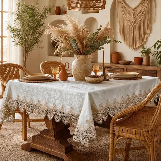 Main image of ARTABLE Lace Table Cloth Rectangle Bohemian Style Decor Macrame Tablecloth for Outdoor Farmhouse Rustic Shabby Chic Lace Table Linen Kitchen Party Birthday Picnic (Light Brown, 60 x 120 Inch)