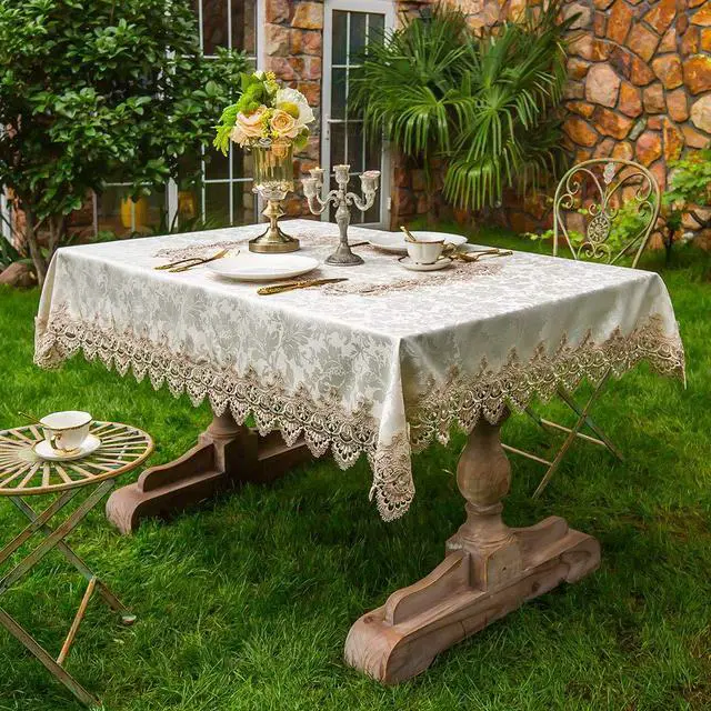 Alt view image 2 of 7 - ARTABLE Lace Table Cloth Rectangle Bohemian Style Decor Macrame Tablecloth for Outdoor Farmhouse Rustic Shabby Chic Lace Table Linen Kitchen Party Birthday Picnic (Light Brown, 60 x 120 Inch)