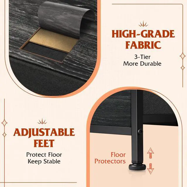 Alt view image 6 of 7 - WLIVE Dresser for Bedroom with 5 Drawers, Wide Dressers with Drawer Organizers, Chest of Drawers, Fabric Dresser for Living Room, Closet, Hallway, Charcoal Black Wood Grain Print