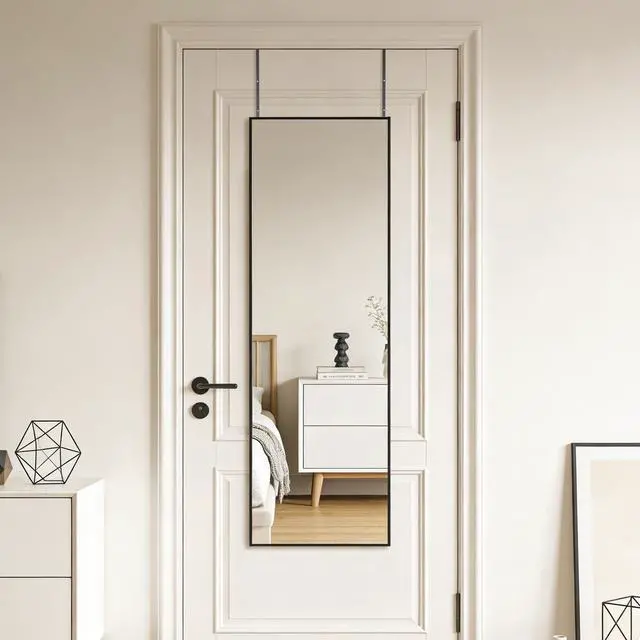 Main image of Ruomeng 51x16 Inch Full Length Door Hanging Mirror, Rectangle Full Body Mirror Over The Door, Wall Mounted Metal Aluminum Framed, Tempered Glass Mirror for Bathroom Entryway Bedroom Living Room