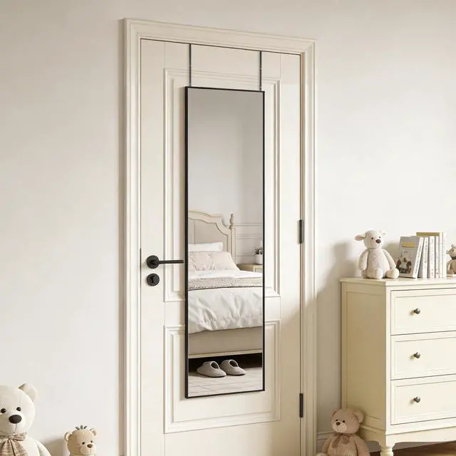 Alt view image 2 of 7 - Ruomeng 51x16 Inch Full Length Door Hanging Mirror, Rectangle Full Body Mirror Over The Door, Wall Mounted Metal Aluminum Framed, Tempered Glass Mirror for Bathroom Entryway Bedroom Living Room