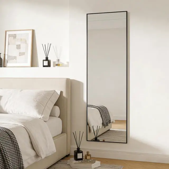Alt view image 3 of 7 - Ruomeng 51x16 Inch Full Length Door Hanging Mirror, Rectangle Full Body Mirror Over The Door, Wall Mounted Metal Aluminum Framed, Tempered Glass Mirror for Bathroom Entryway Bedroom Living Room