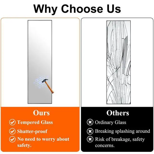 Alt view image 5 of 7 - Ruomeng 51x16 Inch Full Length Door Hanging Mirror, Rectangle Full Body Mirror Over The Door, Wall Mounted Metal Aluminum Framed, Tempered Glass Mirror for Bathroom Entryway Bedroom Living Room