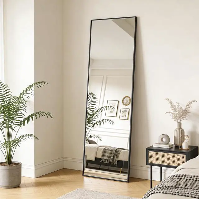 Alt view image 6 of 7 - Ruomeng 51x16 Inch Full Length Door Hanging Mirror, Rectangle Full Body Mirror Over The Door, Wall Mounted Metal Aluminum Framed, Tempered Glass Mirror for Bathroom Entryway Bedroom Living Room
