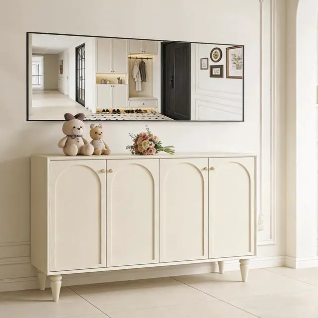 Alt view image 7 of 7 - Ruomeng 51x16 Inch Full Length Door Hanging Mirror, Rectangle Full Body Mirror Over The Door, Wall Mounted Metal Aluminum Framed, Tempered Glass Mirror for Bathroom Entryway Bedroom Living Room