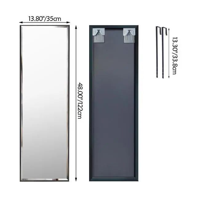 Alt view image 2 of 7 - PETAFLOP 14x48 Inch Full Length Mirror Wall Mounted, Large Body Door Mirror with Rectangular Framed for Bedroom Bathroom Living Room Decor, Black