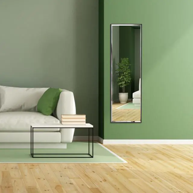 Alt view image 5 of 7 - PETAFLOP 14x48 Inch Full Length Mirror Wall Mounted, Large Body Door Mirror with Rectangular Framed for Bedroom Bathroom Living Room Decor, Black