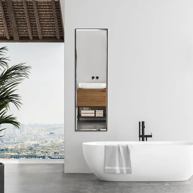 Alt view image 7 of 7 - PETAFLOP 14x48 Inch Full Length Mirror Wall Mounted, Large Body Door Mirror with Rectangular Framed for Bedroom Bathroom Living Room Decor, Black