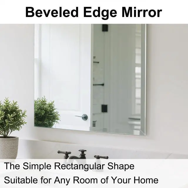 Alt view image 5 of 6 - Ruomeng Frameless Full Length Mirror for Wall, 48x12 Inch Bathroom Vanity Mirror Farmhouse, Large Rectangle Mirror with Beveled Edge, Tempered Glass, Hangs Horizontally or Vertically