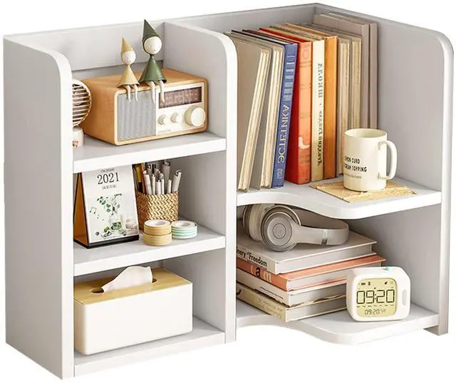 Main image of KUHEITAER Desk Shelf,Small Bookshelf,Wooden Desk Hutch Desk Organizers,White Desktop Bookshelf and Accessories Storage Display Rack in Home Office Dorm,Freestanding Desk Shelf