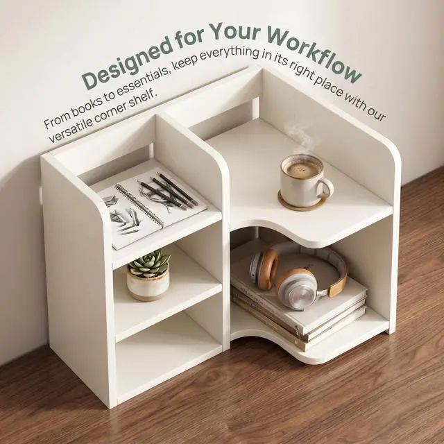 Alt view image 4 of 7 - KUHEITAER Desk Shelf,Small Bookshelf,Wooden Desk Hutch Desk Organizers,White Desktop Bookshelf and Accessories Storage Display Rack in Home Office Dorm,Freestanding Desk Shelf