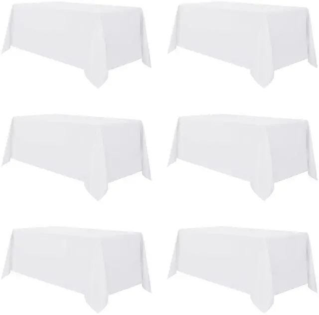Main image of sancua 6 Pack White Tablecloth 90 x 156 Inch - Rectangle Table Cloth for 8 Feet Tables Stain and Wrinkle Resistant Washable Polyester Table Cover for Dining Wedding Banquet Party Buffet Restaurant