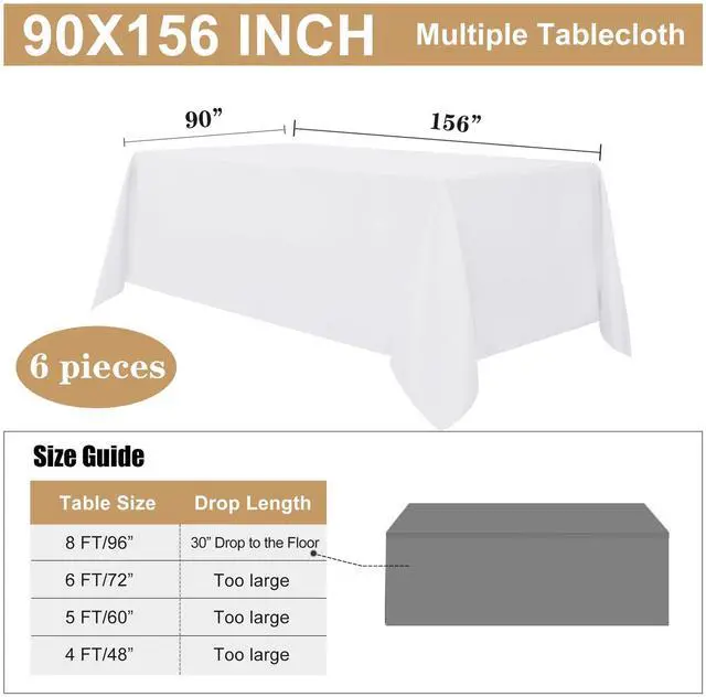 Alt view image 7 of 7 - sancua 6 Pack White Tablecloth 90 x 156 Inch - Rectangle Table Cloth for 8 Feet Tables Stain and Wrinkle Resistant Washable Polyester Table Cover for Dining Wedding Banquet Party Buffet Restaurant