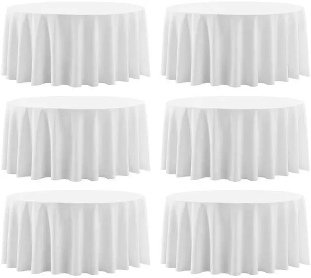 Main image of Aocoz Round Tablecloth 120 Inch 6 Pack White Tablecloths Washable Decorative Linen Polyester Table Clothes Cover for Dining Table Banquets Buffet Parties and Wedding