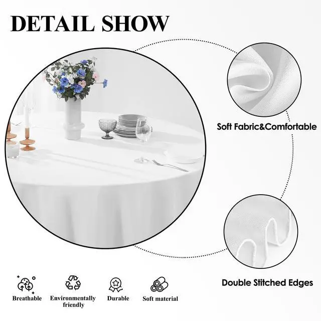 Alt view image 5 of 7 - Aocoz Round Tablecloth 120 Inch 6 Pack White Tablecloths Washable Decorative Linen Polyester Table Clothes Cover for Dining Table Banquets Buffet Parties and Wedding
