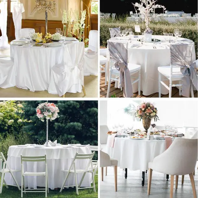 Alt view image 7 of 7 - Aocoz Round Tablecloth 120 Inch 6 Pack White Tablecloths Washable Decorative Linen Polyester Table Clothes Cover for Dining Table Banquets Buffet Parties and Wedding