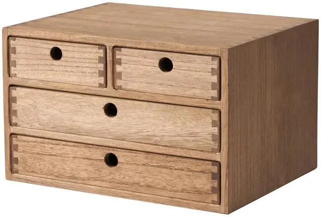 Main image of KIRIGEN Wood Desktop Storage Cabinet with 4 Drawers, 3-Tier Desk Organizer for Letter-Size Paper, Mail, Home Office Supplies, Makeup, Crafts, Desk or Countertop, Fully Assembled, Brown WJG34-DBR