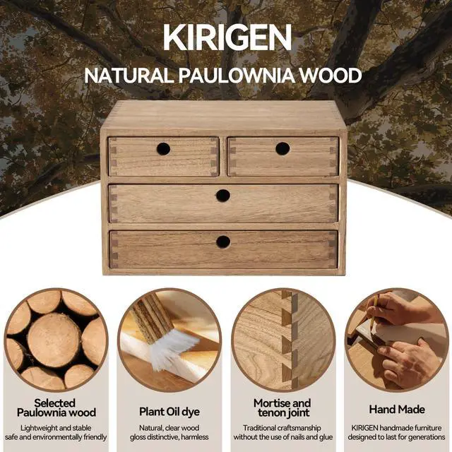Alt view image 7 of 7 - KIRIGEN Wood Desktop Storage Cabinet with 4 Drawers, 3-Tier Desk Organizer for Letter-Size Paper, Mail, Home Office Supplies, Makeup, Crafts, Desk or Countertop, Fully Assembled, Brown WJG34-DBR