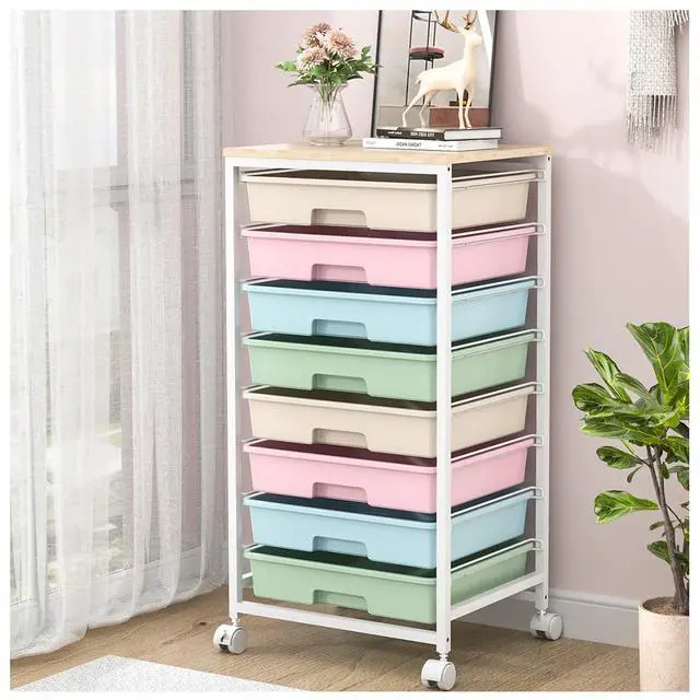 Main image of SYKIARIOL Rolling Storage Cart with Drawers,Utility Cart With 8 Drawers and Wooden Tabletop,Rolling Drawer Cart,Storage Drawer Cart for Living Room,Classroom,Bedroom,Bathroom,Dorm,Office,Rainbow