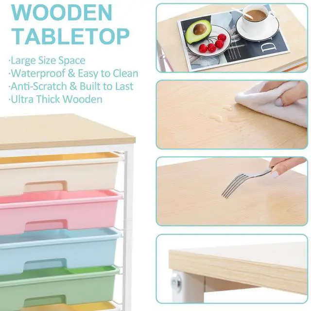 Alt view image 4 of 7 - SYKIARIOL Rolling Storage Cart with Drawers,Utility Cart With 8 Drawers and Wooden Tabletop,Rolling Drawer Cart,Storage Drawer Cart for Living Room,Classroom,Bedroom,Bathroom,Dorm,Office,Rainbow