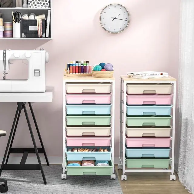 Alt view image 7 of 7 - SYKIARIOL Rolling Storage Cart with Drawers,Utility Cart With 8 Drawers and Wooden Tabletop,Rolling Drawer Cart,Storage Drawer Cart for Living Room,Classroom,Bedroom,Bathroom,Dorm,Office,Rainbow