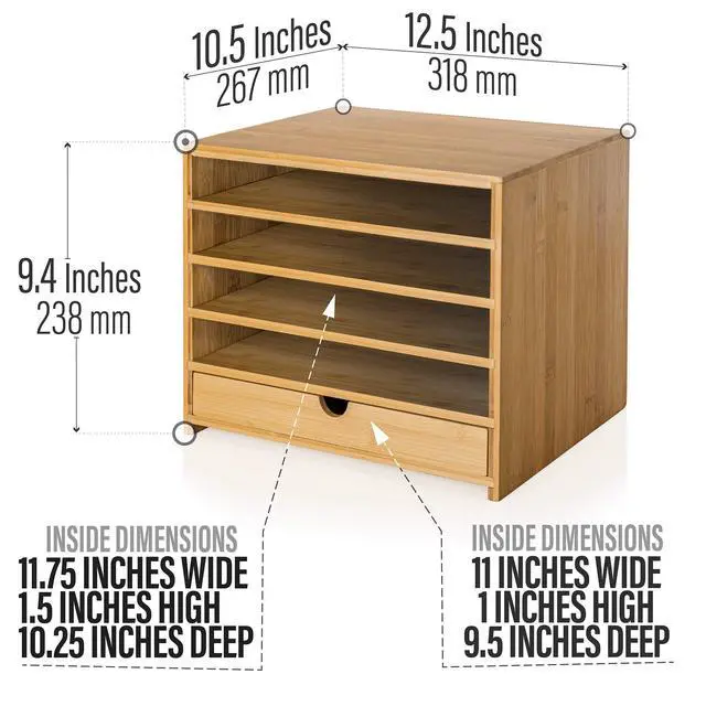 Alt view image 2 of 5 - Prosumer's Choice Bamboo Four Cubby Paper Letter Tray Organizer with Single Pull-Out Drawer for Home and Office | Desktop Organizer with Drawer - Natural Bamboo Color
