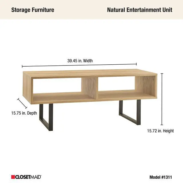 Alt view image 5 of 6 - ClosetMaid 1311 Rectangular Wood Coffee Table with Storage Shelves, Natural